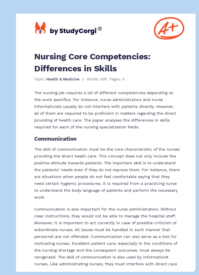 Nursing Core Competencies: Differences in Skills. Page 1