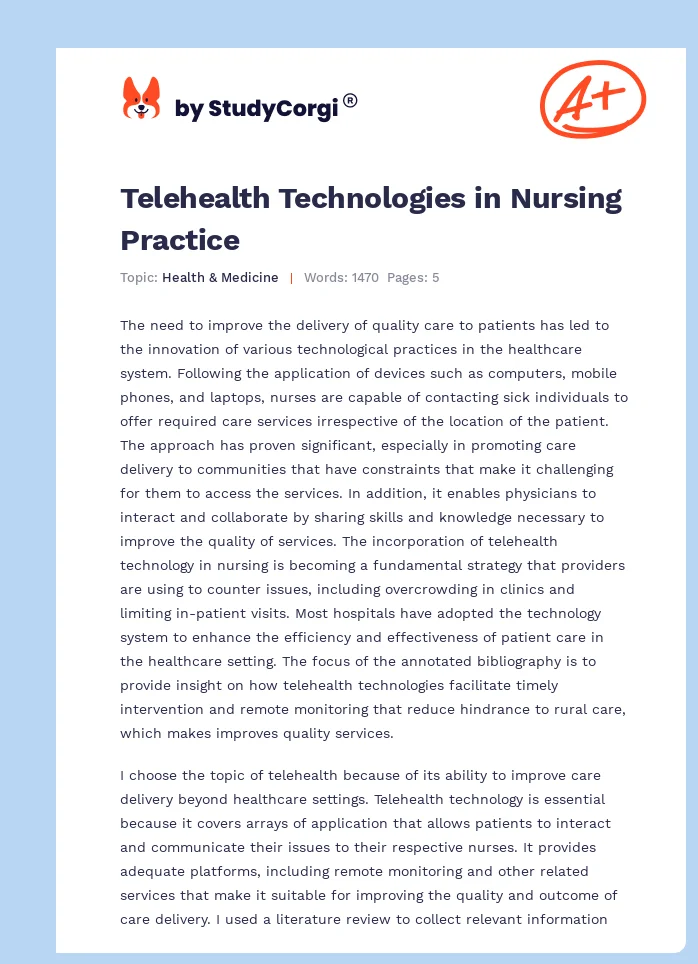 Telehealth Technologies in Nursing Practice. Page 1