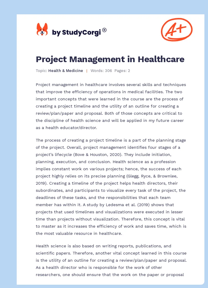 project management in healthcare essay