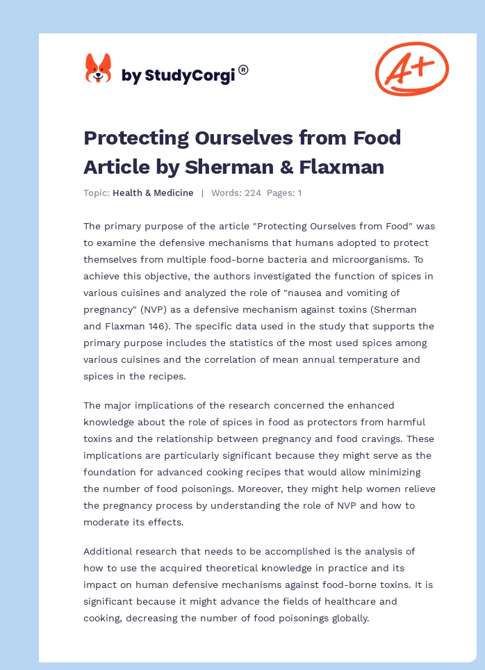 Protecting Ourselves from Food Article by Sherman & Flaxman. Page 1