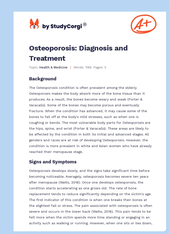 Osteoporosis: Diagnosis and Treatment. Page 1