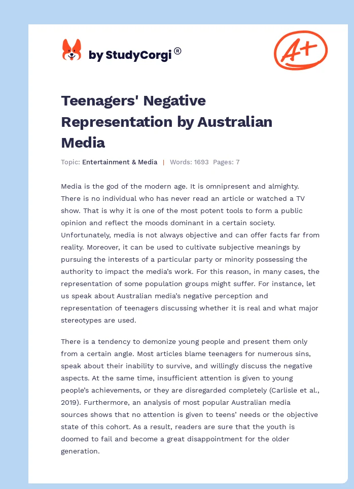 Teenagers' Negative Representation by Australian Media. Page 1