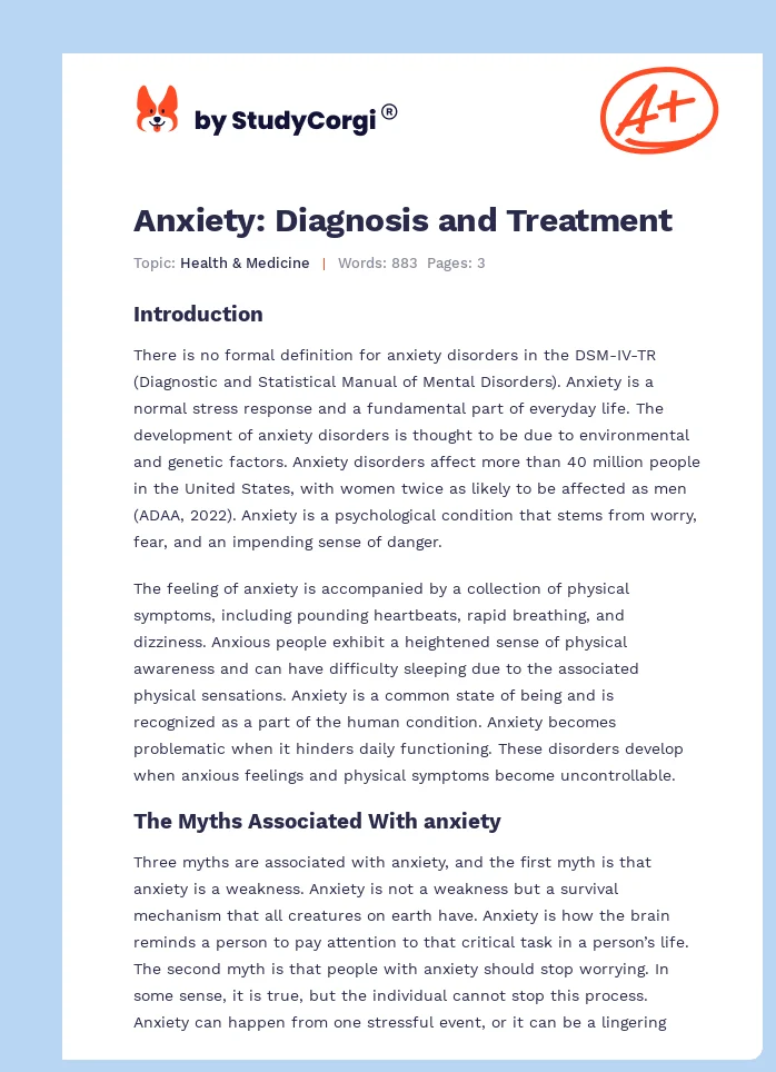 Anxiety: Diagnosis and Treatment. Page 1