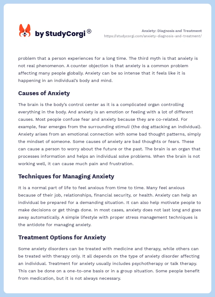 Anxiety: Diagnosis and Treatment. Page 2