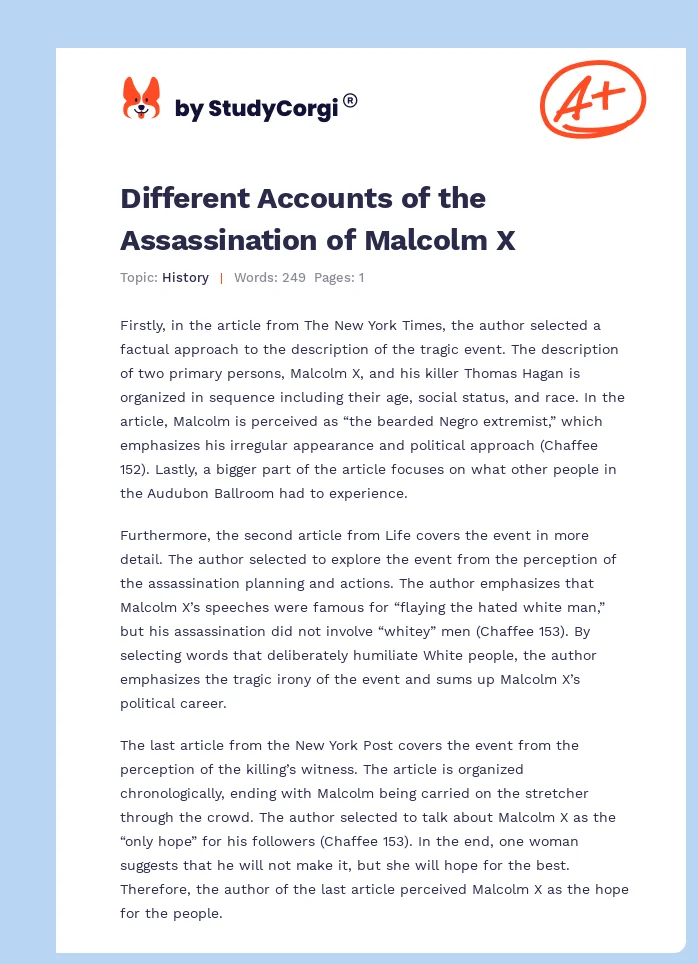 Different Accounts of the Assassination of Malcolm X. Page 1