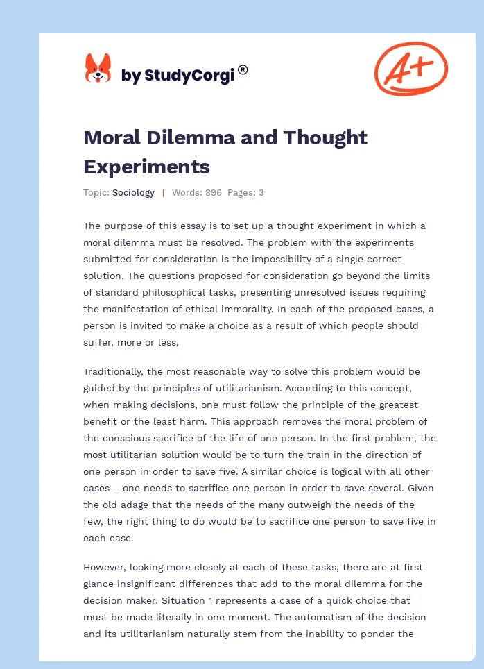 Moral Dilemma and Thought Experiments. Page 1