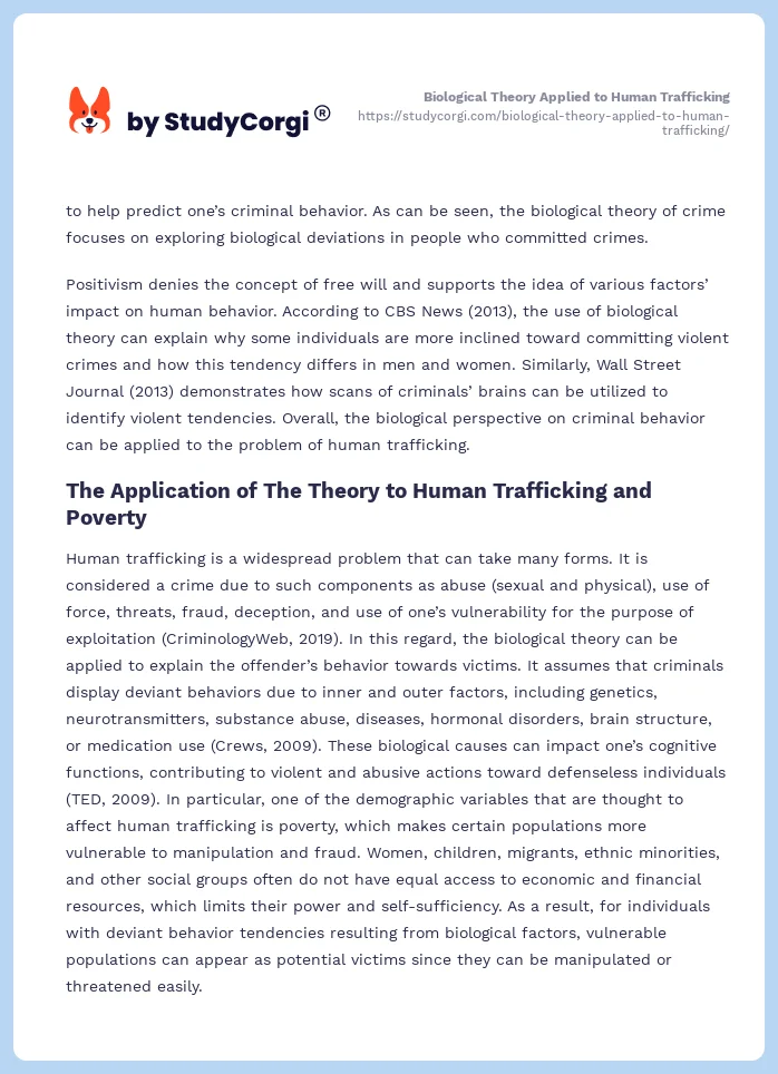 Biological Theory Applied to Human Trafficking. Page 2