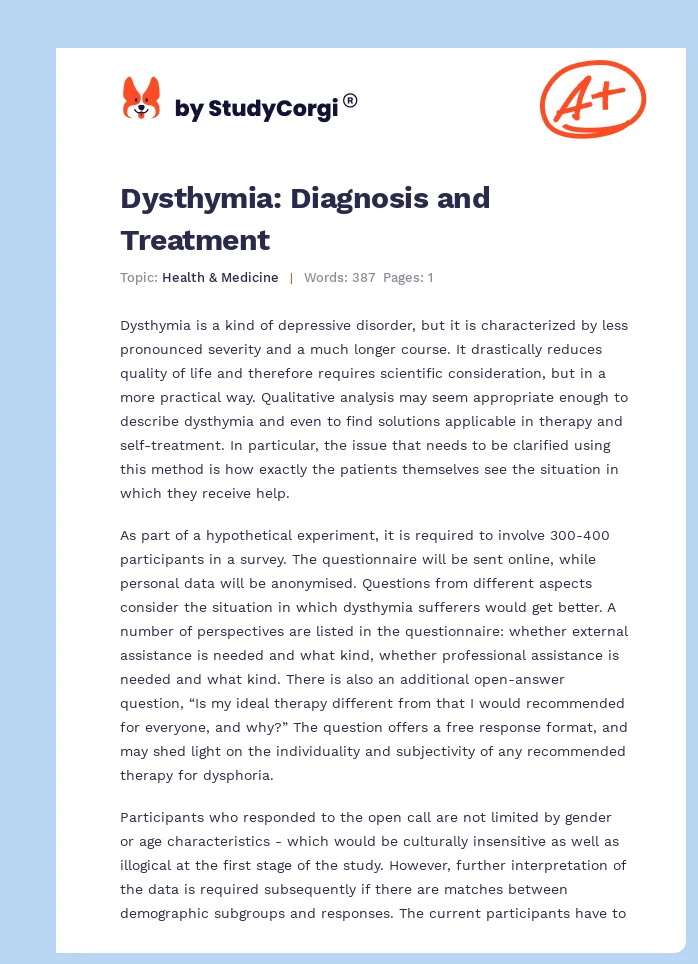 Dysthymia: Diagnosis and Treatment. Page 1