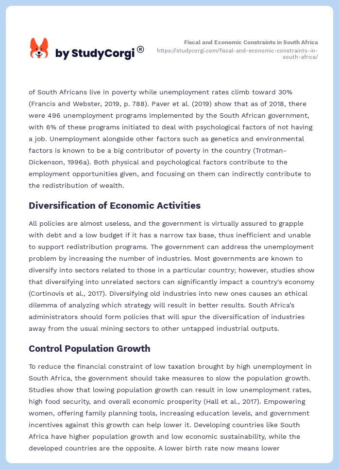 Fiscal and Economic Constraints in South Africa. Page 2