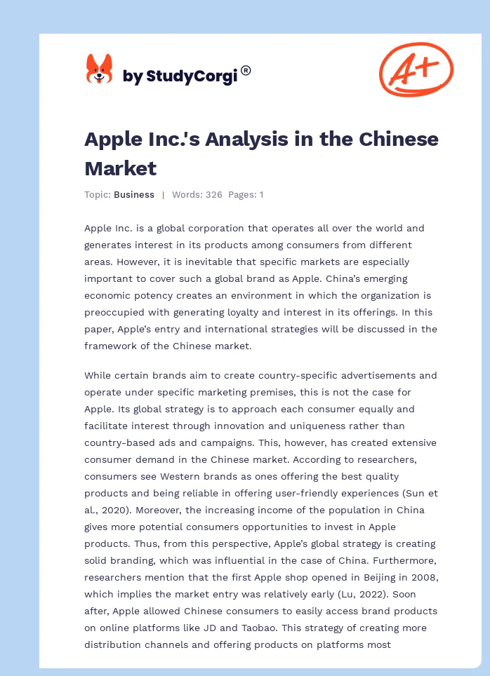 Apple Inc.'s Analysis in the Chinese Market. Page 1