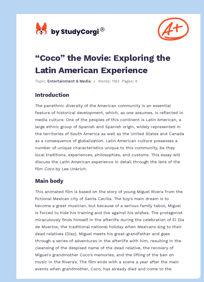 “Coco” the Movie: Exploring the Latin American Experience. Page 1