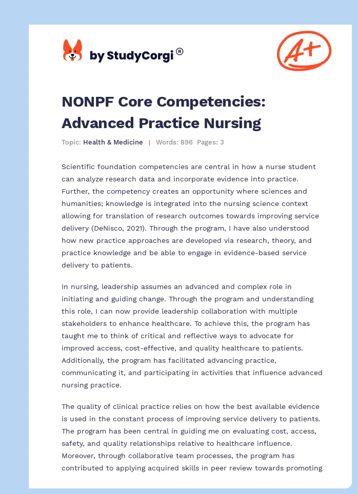 NONPF Core Competencies: Advanced Practice Nursing. Page 1