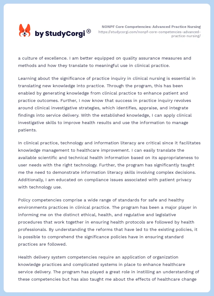 NONPF Core Competencies: Advanced Practice Nursing. Page 2