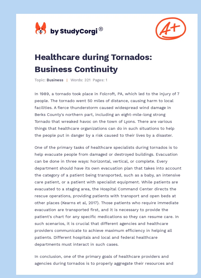 Healthcare during Tornados: Business Continuity. Page 1