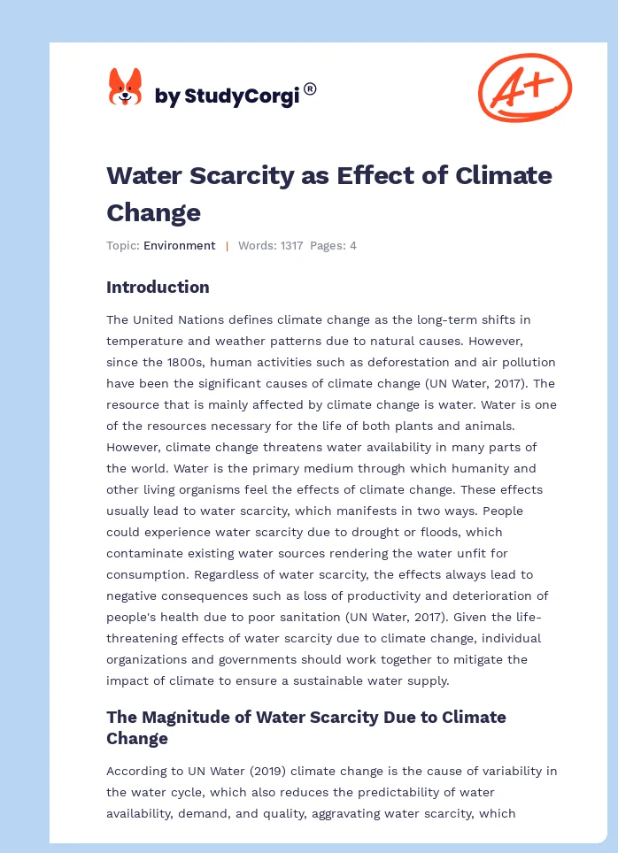 Water Scarcity as Effect of Climate Change. Page 1