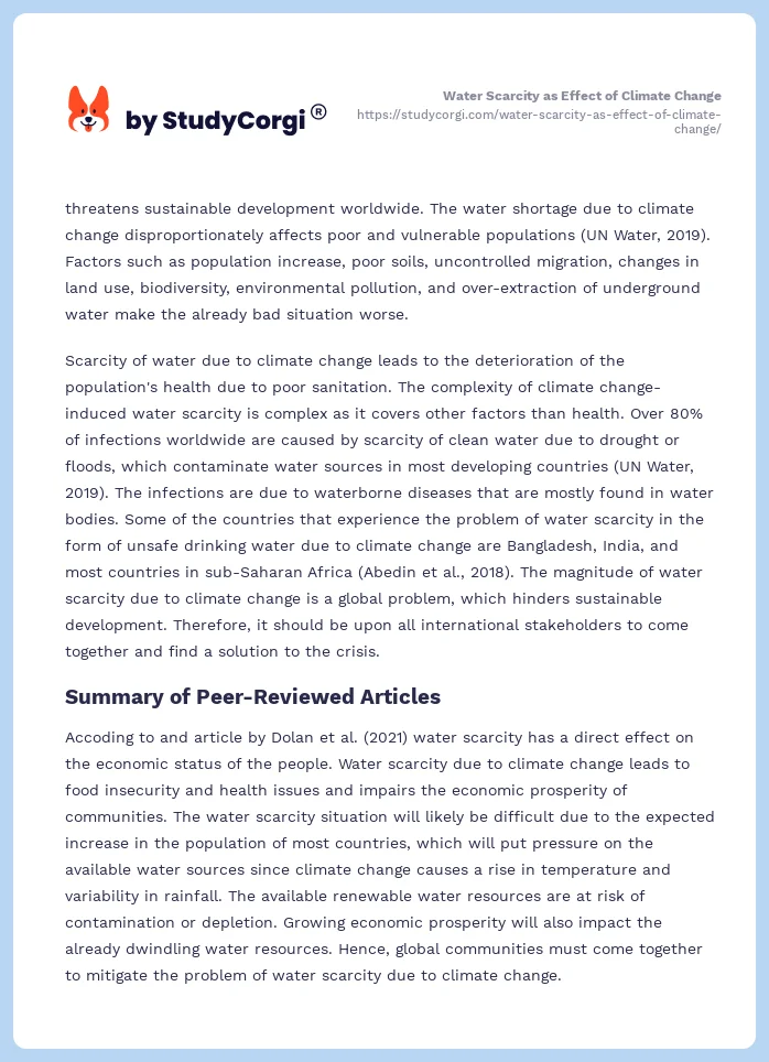 Water Scarcity as Effect of Climate Change. Page 2