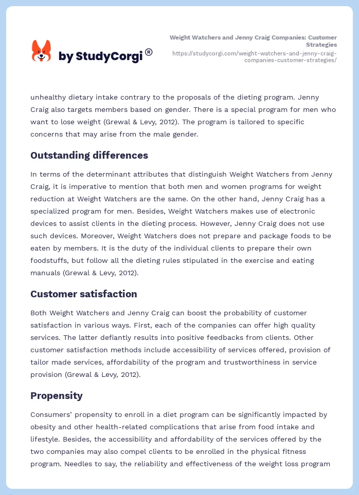 Weight Watchers and Jenny Craig Companies: Customer Strategies. Page 2