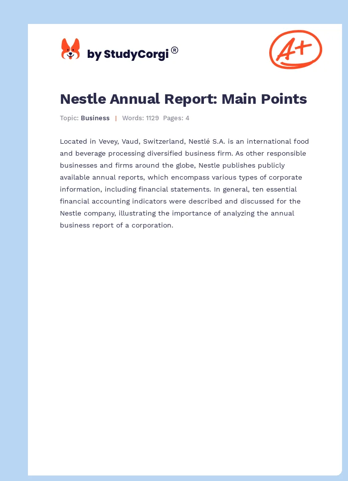Nestle Annual Report: Main Points. Page 1