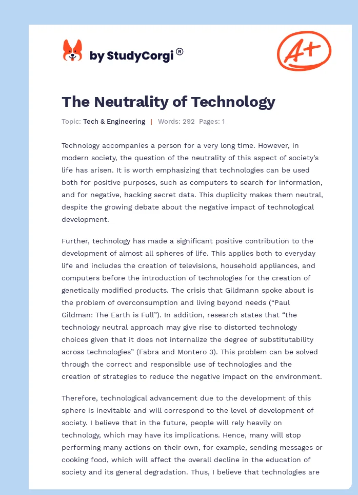 The Neutrality of Technology. Page 1