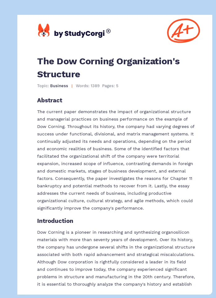 The Dow Corning Organization's Structure. Page 1
