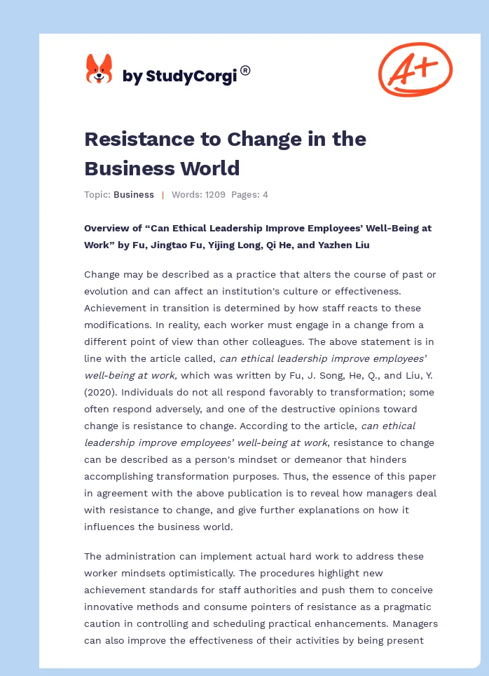 Resistance to Change in the Business World. Page 1