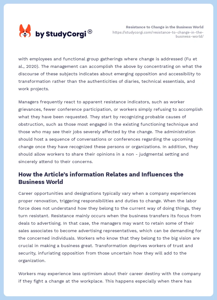 Resistance to Change in the Business World. Page 2