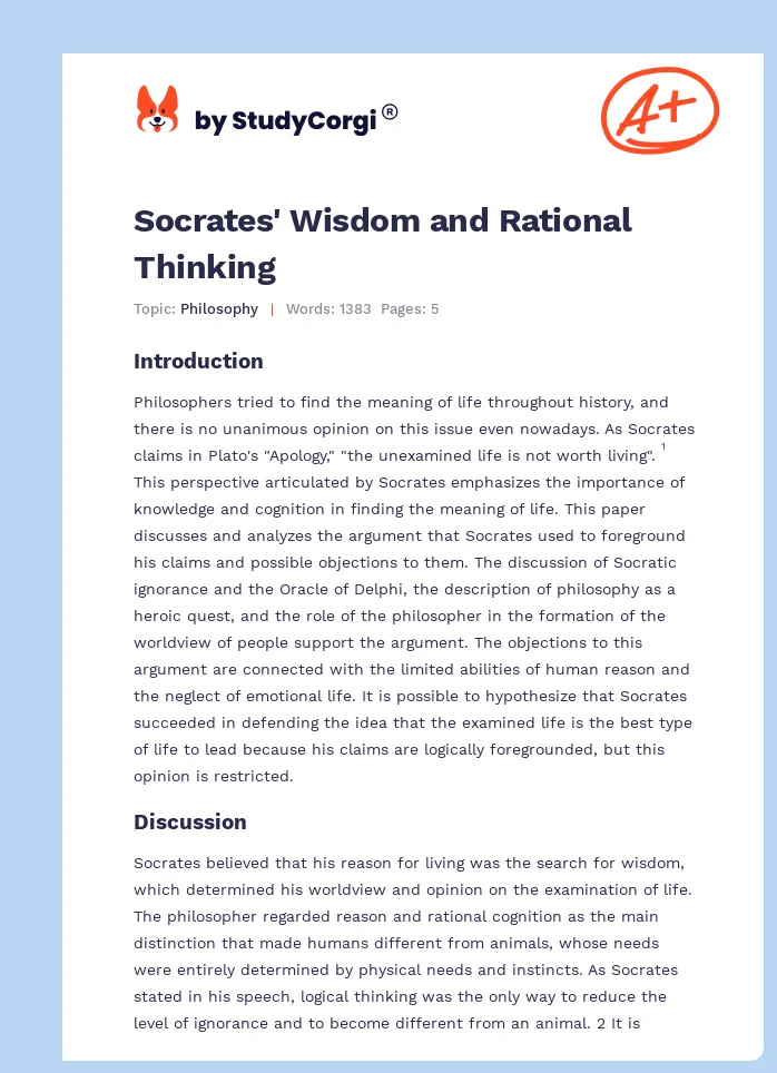 Socrates' Wisdom and Rational Thinking. Page 1