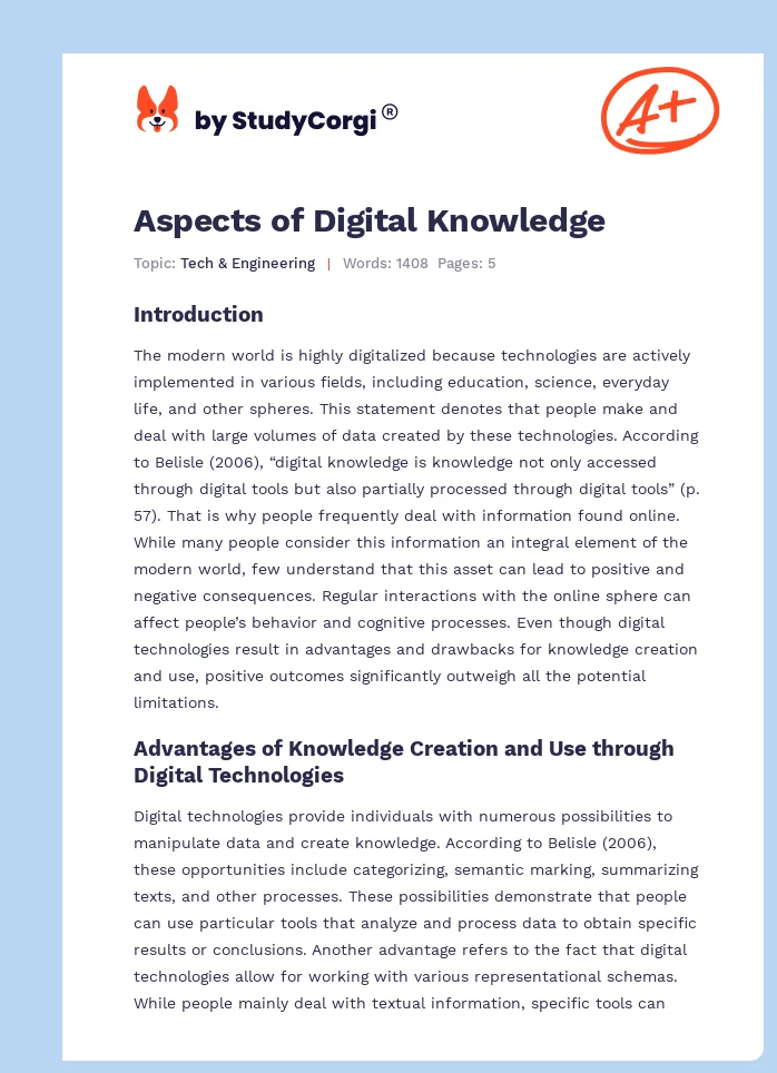 Aspects of Digital Knowledge. Page 1