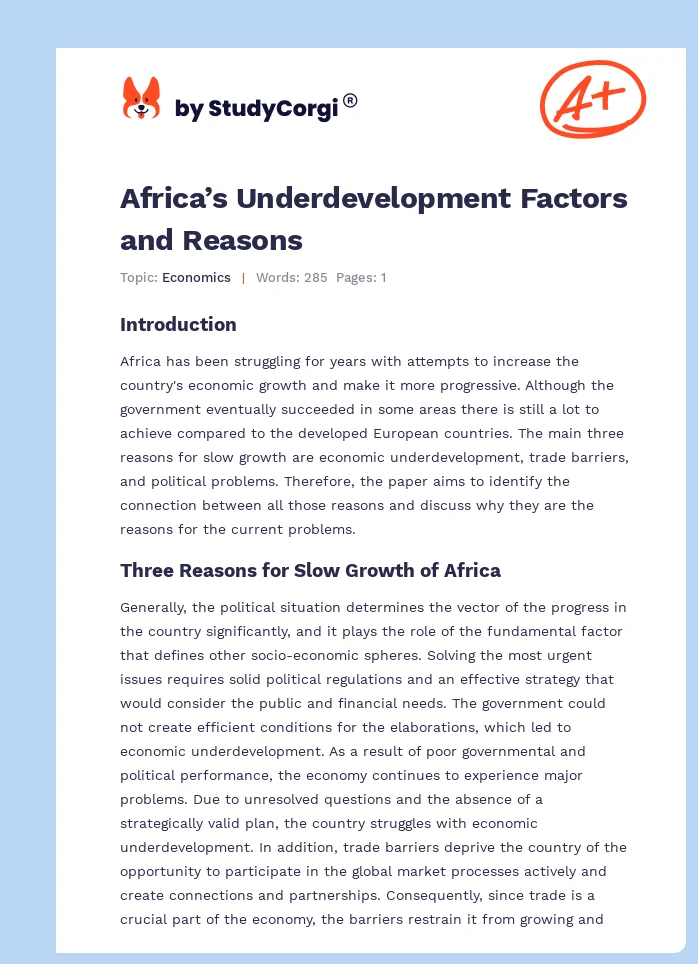 Africa’s Underdevelopment Factors and Reasons. Page 1