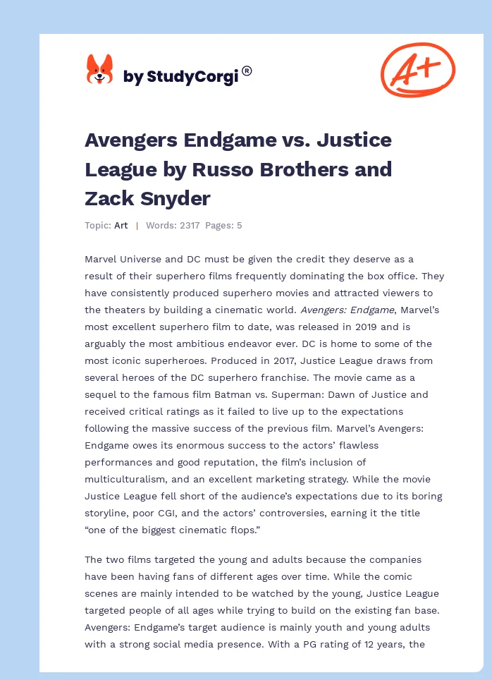Avengers Endgame vs. Justice League by Russo Brothers and Zack Snyder. Page 1