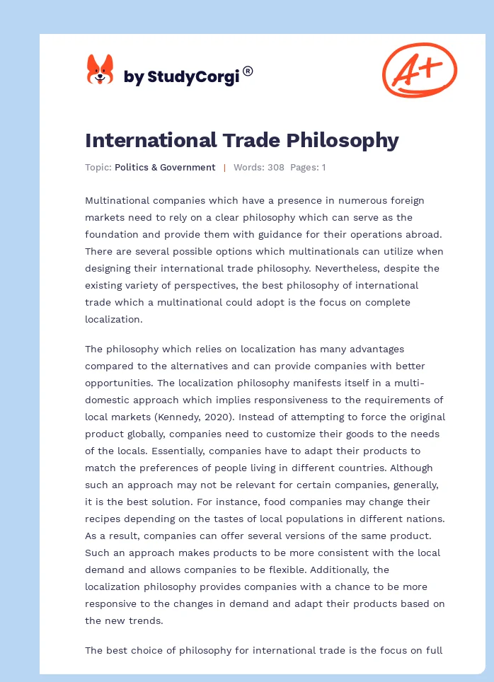International Trade Philosophy. Page 1