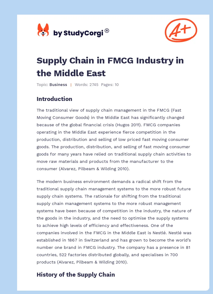 Supply Chain in FMCG Industry in the Middle East. Page 1