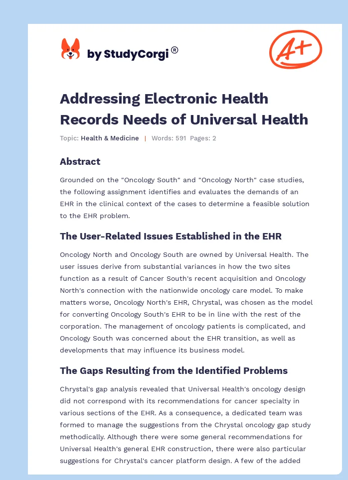 Addressing Electronic Health Records Needs of Universal Health. Page 1