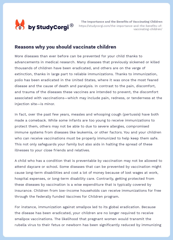 The Importance and the Benefits of Vaccinating Children. Page 2