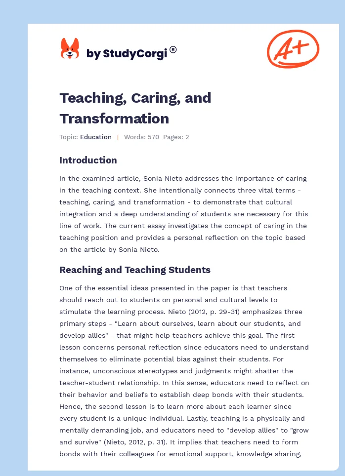 Teaching, Caring, and Transformation. Page 1