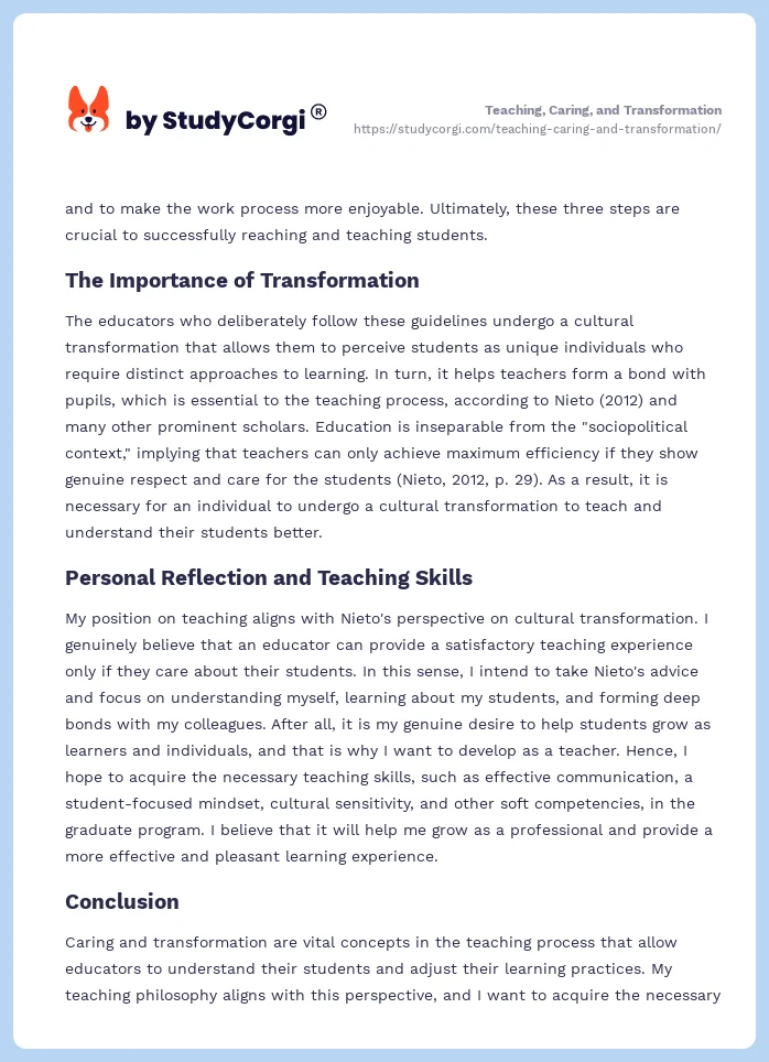 Teaching, Caring, and Transformation. Page 2