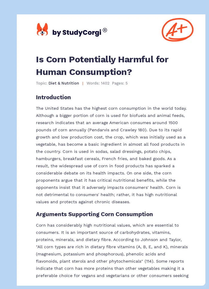 Is Corn Potentially Harmful for Human Consumption?. Page 1