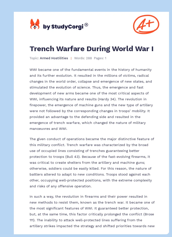 Trench Warfare During World War I. Page 1