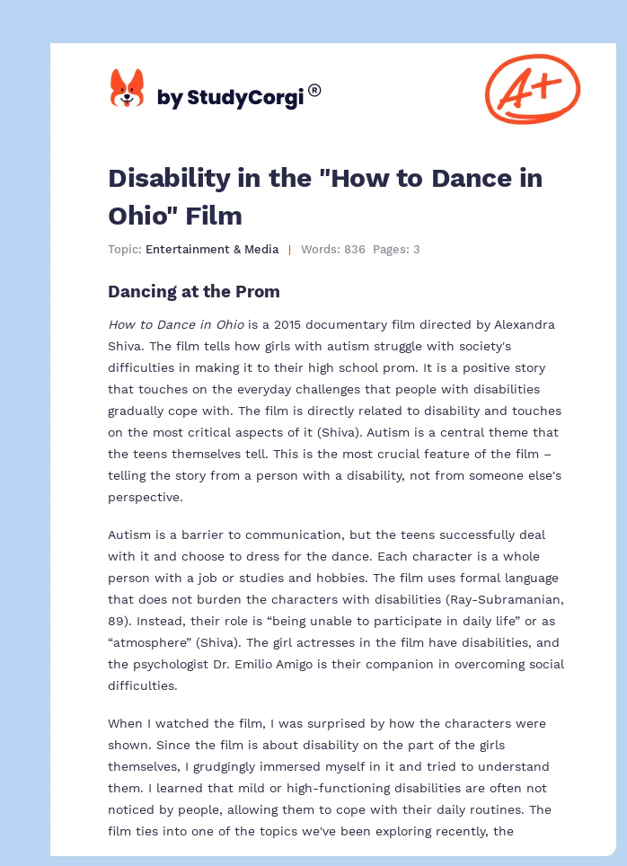 Disability in the "How to Dance in Ohio" Film. Page 1