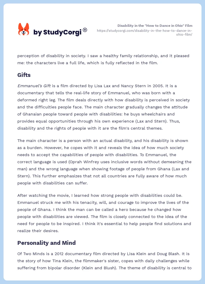 Disability in the "How to Dance in Ohio" Film. Page 2