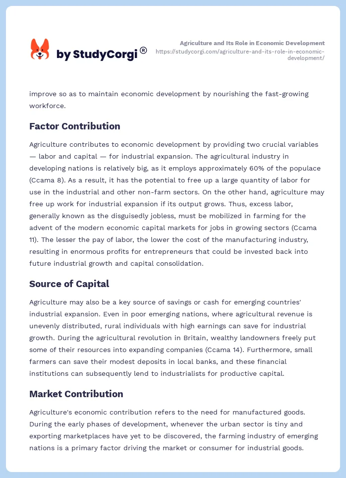 Agriculture and Its Role in Economic Development. Page 2