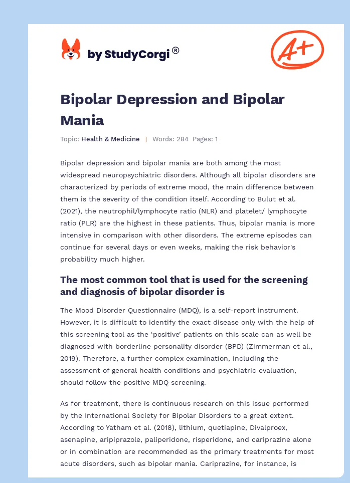 Bipolar Depression and Bipolar Mania. Page 1