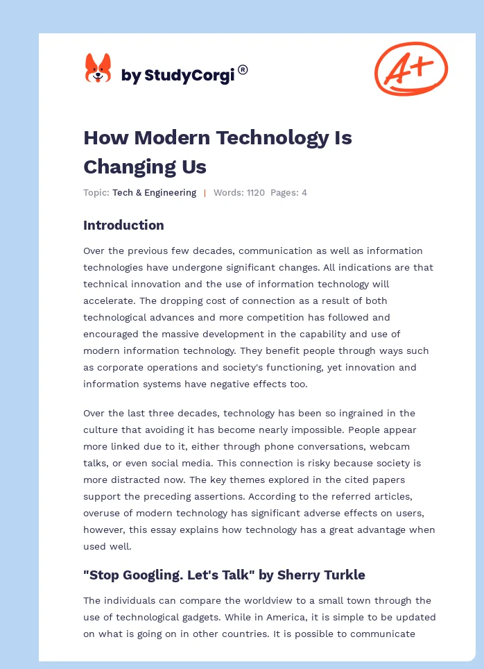How Modern Technology Is Changing Us. Page 1