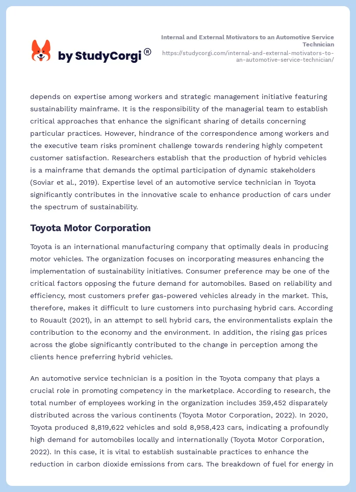 Internal and External Motivators to an Automotive Service Technician. Page 2