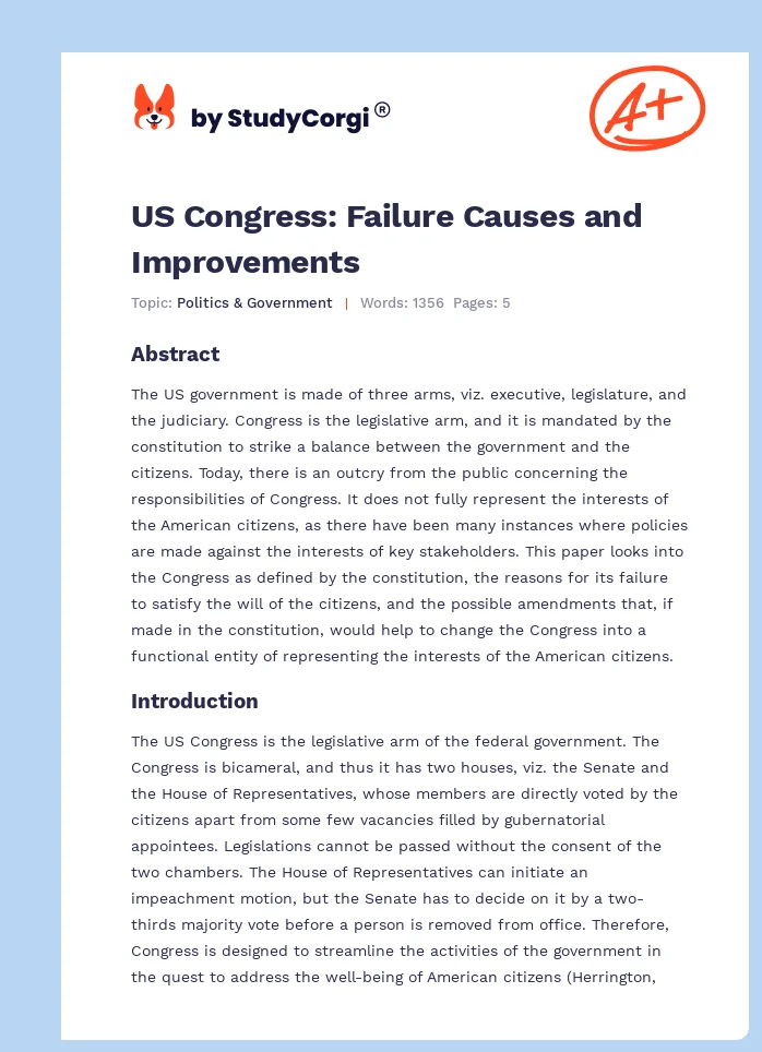 US Congress: Failure Causes and Improvements. Page 1