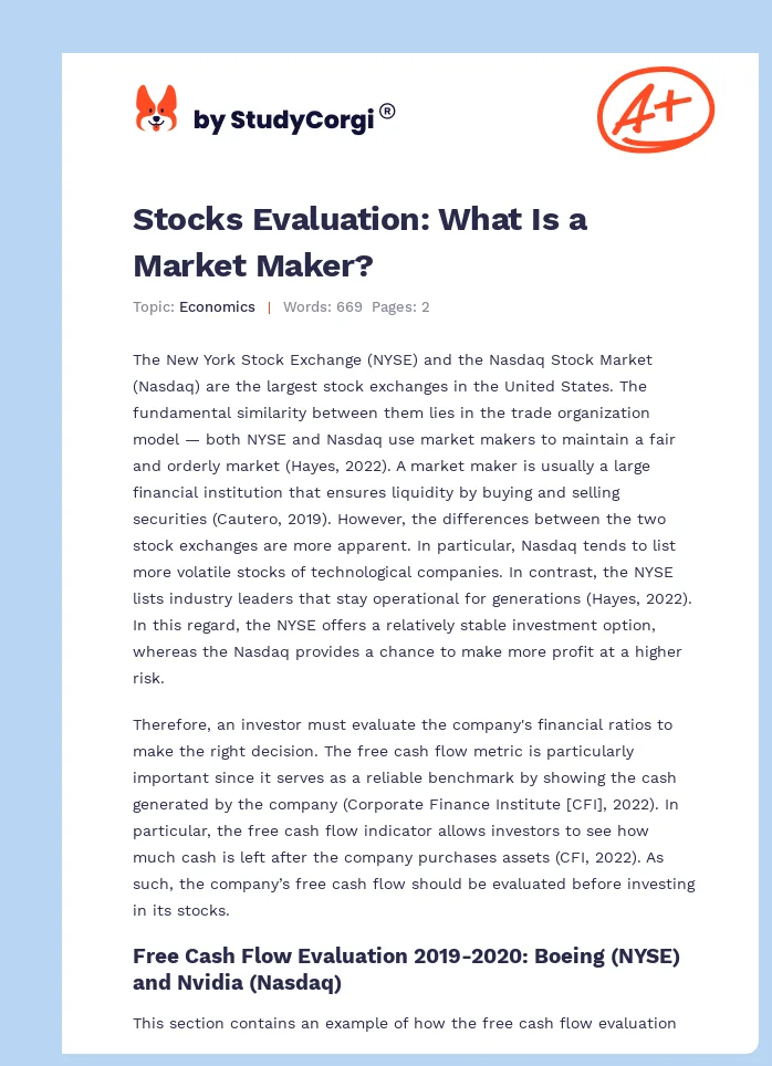 Stocks Evaluation: What Is a Market Maker?. Page 1