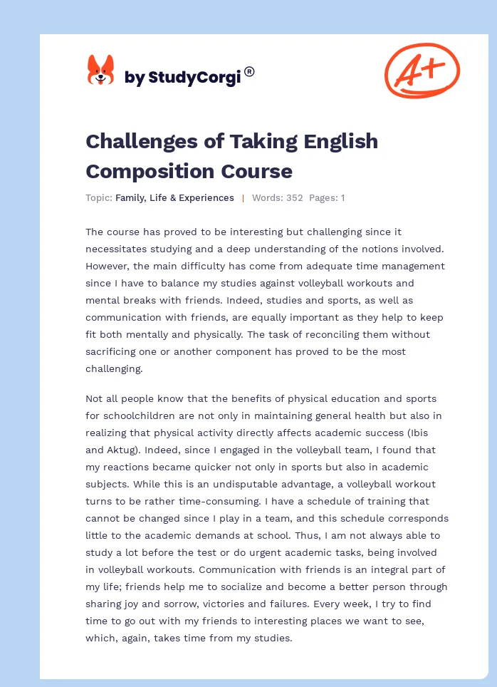 Challenges of Taking English Composition Course. Page 1