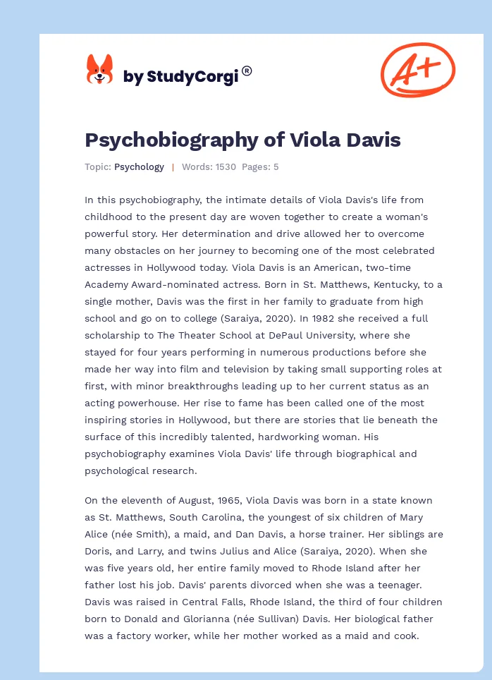 Psychobiography of Viola Davis. Page 1