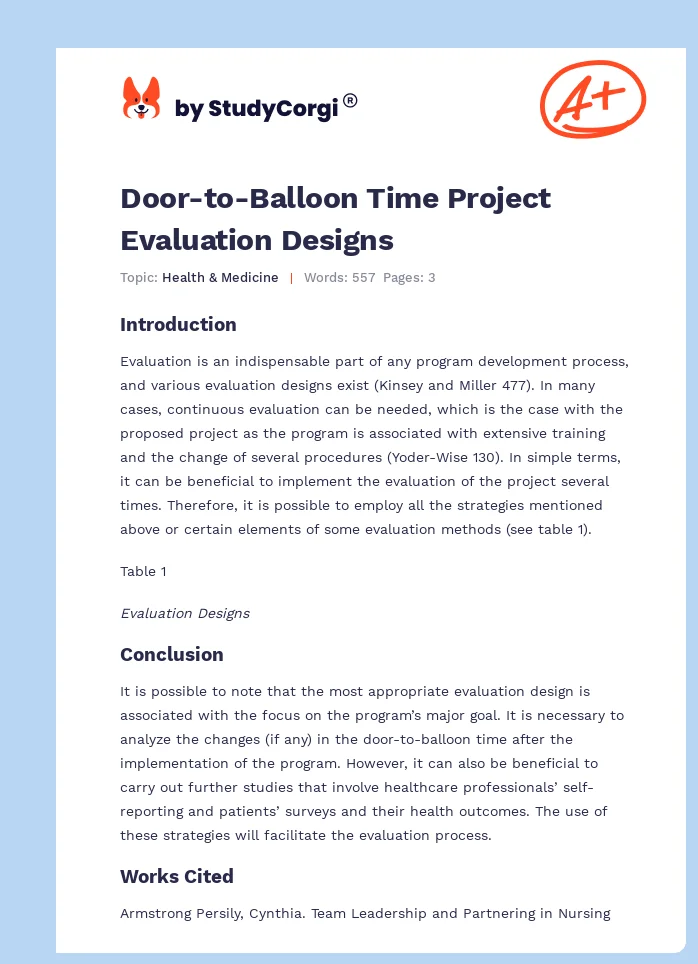 Door-to-Balloon Time Project Evaluation Designs. Page 1