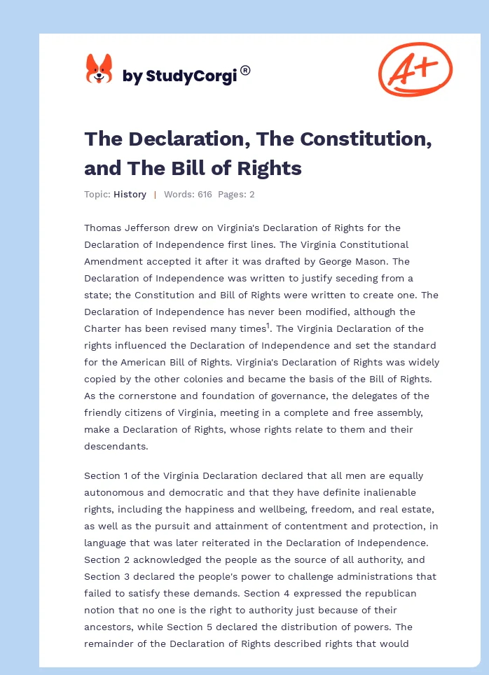 The Declaration, The Constitution, and The Bill of Rights. Page 1